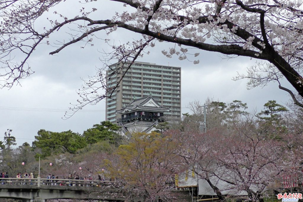 伊賀川沿いから岡崎城を望む