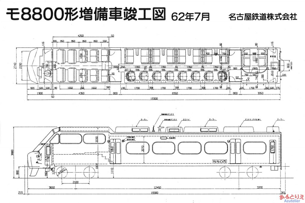 モ8800形増備車竣工図　昭和62年7月