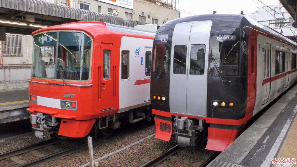 東岡崎駅：2300(2330)系と、特急色の3100系が並んだ!